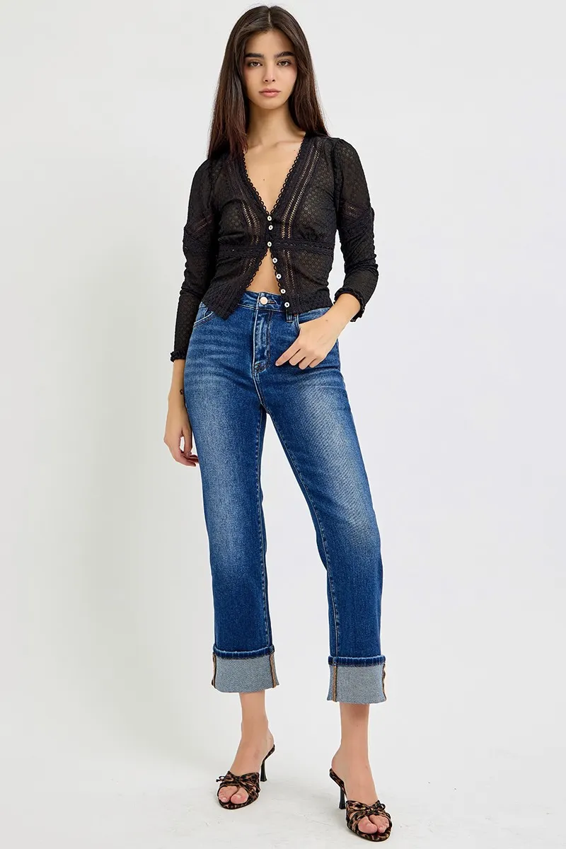 Full Size High Rise Ankle Straight Cuffed Jeans Plus Size, image 3