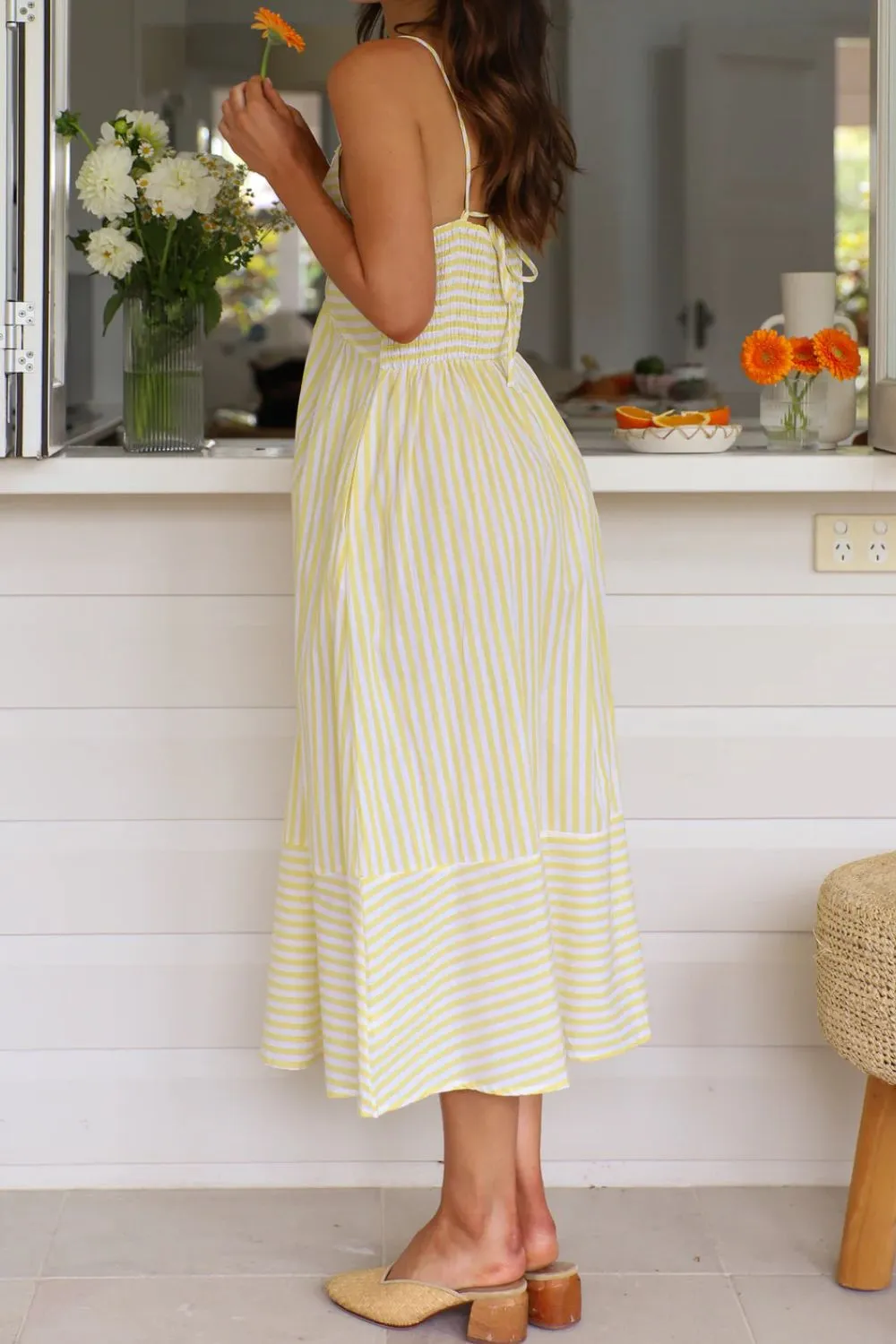 Smocked Back Striped Sleeveless Midi Dress, image 18