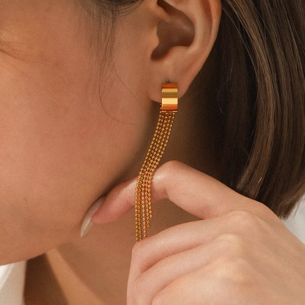 18K Gold-Plated Tassel Chain Earrings, image 7