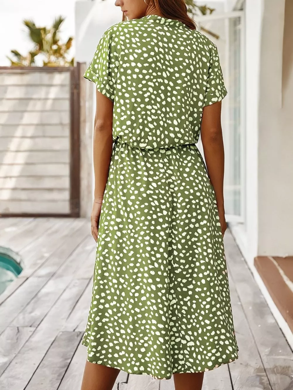 Animal Print Drawstring Waist Midi Dress, image 5