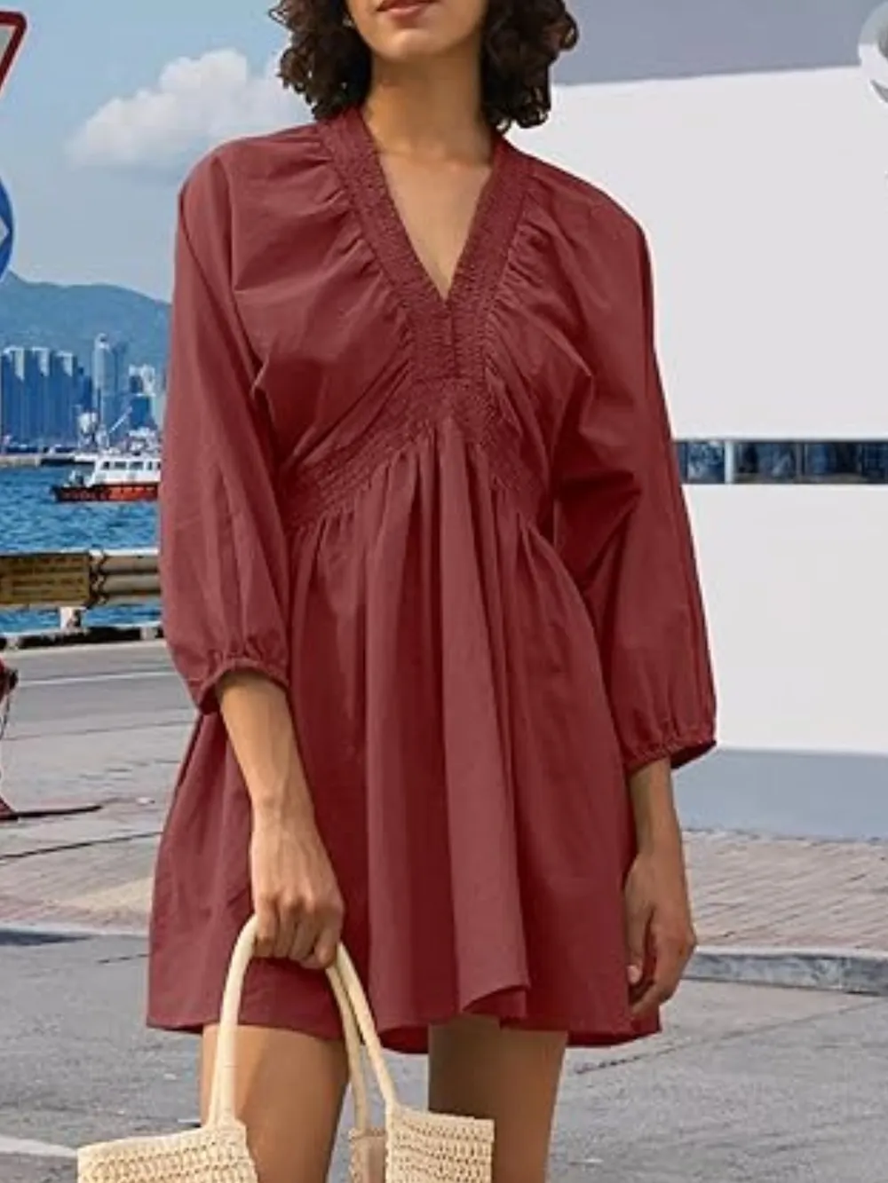 Textured V-Neck Mini Dress, image 10