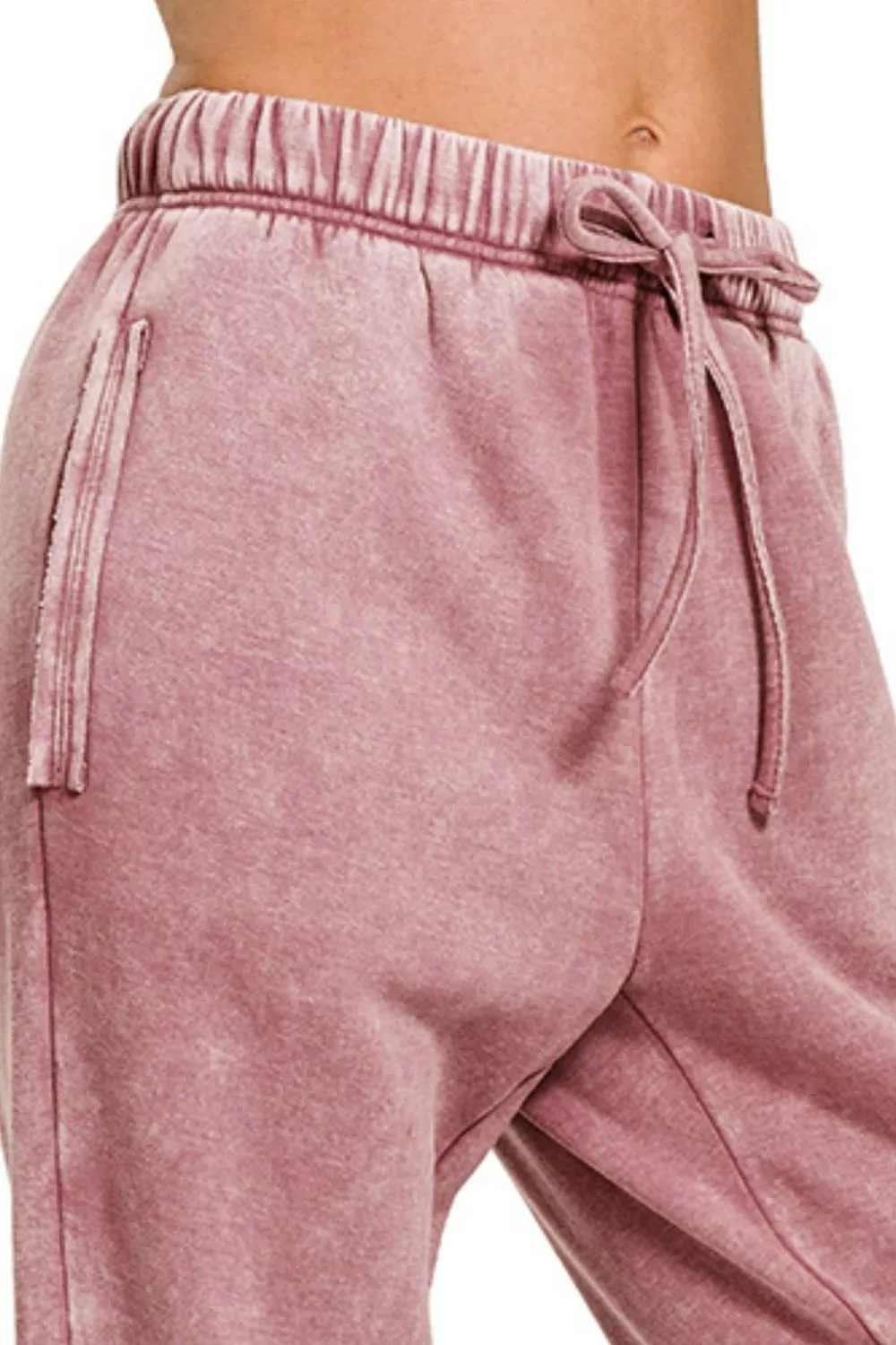 Acid Wash Fleece Sweatpants with Pockets, image 3