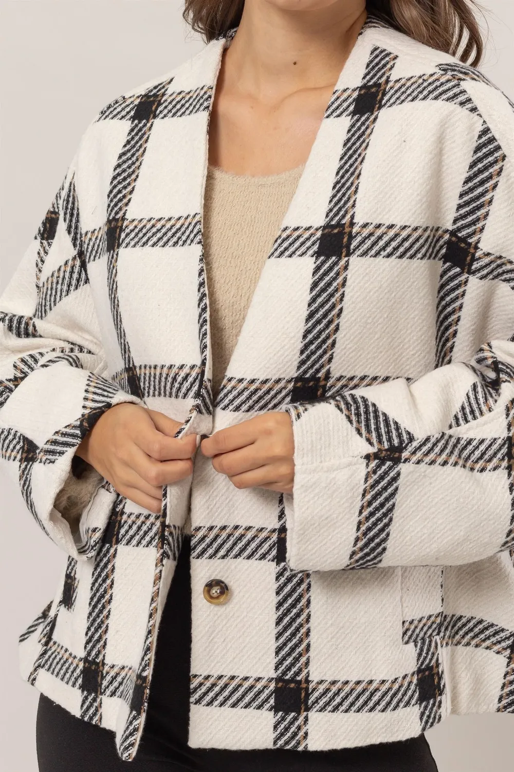Plaid Long Sleeve Jacket with Side Slit Pockets, image 4