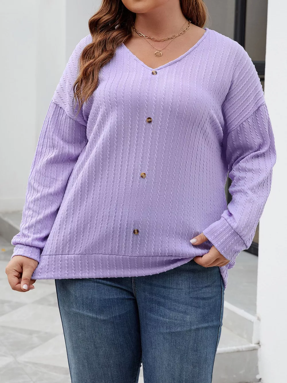 Plus Size V-Neck Dropped Shoulder Blouse, image 20