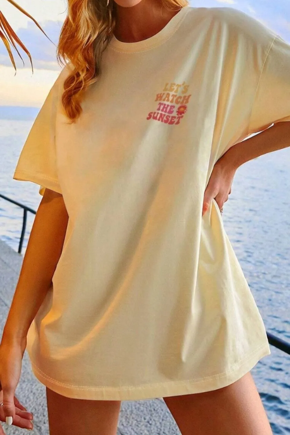 LET'S WATCH THE SUNSET Round Neck T-Shirt, image 3