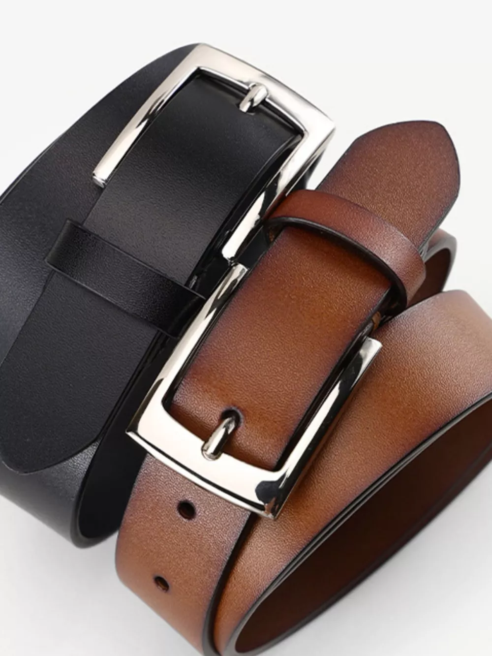 Classic Leather Belt with Buckle, image 2