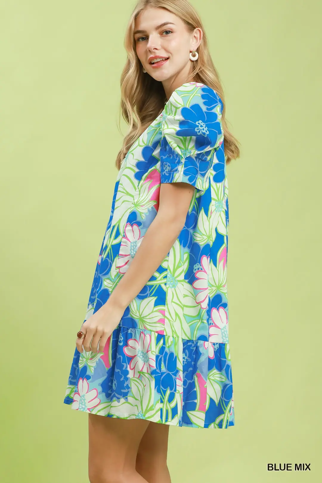 Floral Puff Sleeve Tiered Mini Dress, image 2