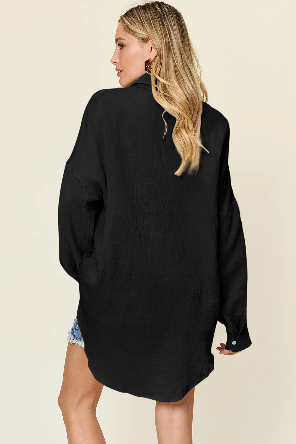 Full Size Pocketed Texture Button Up Shirt, image 6