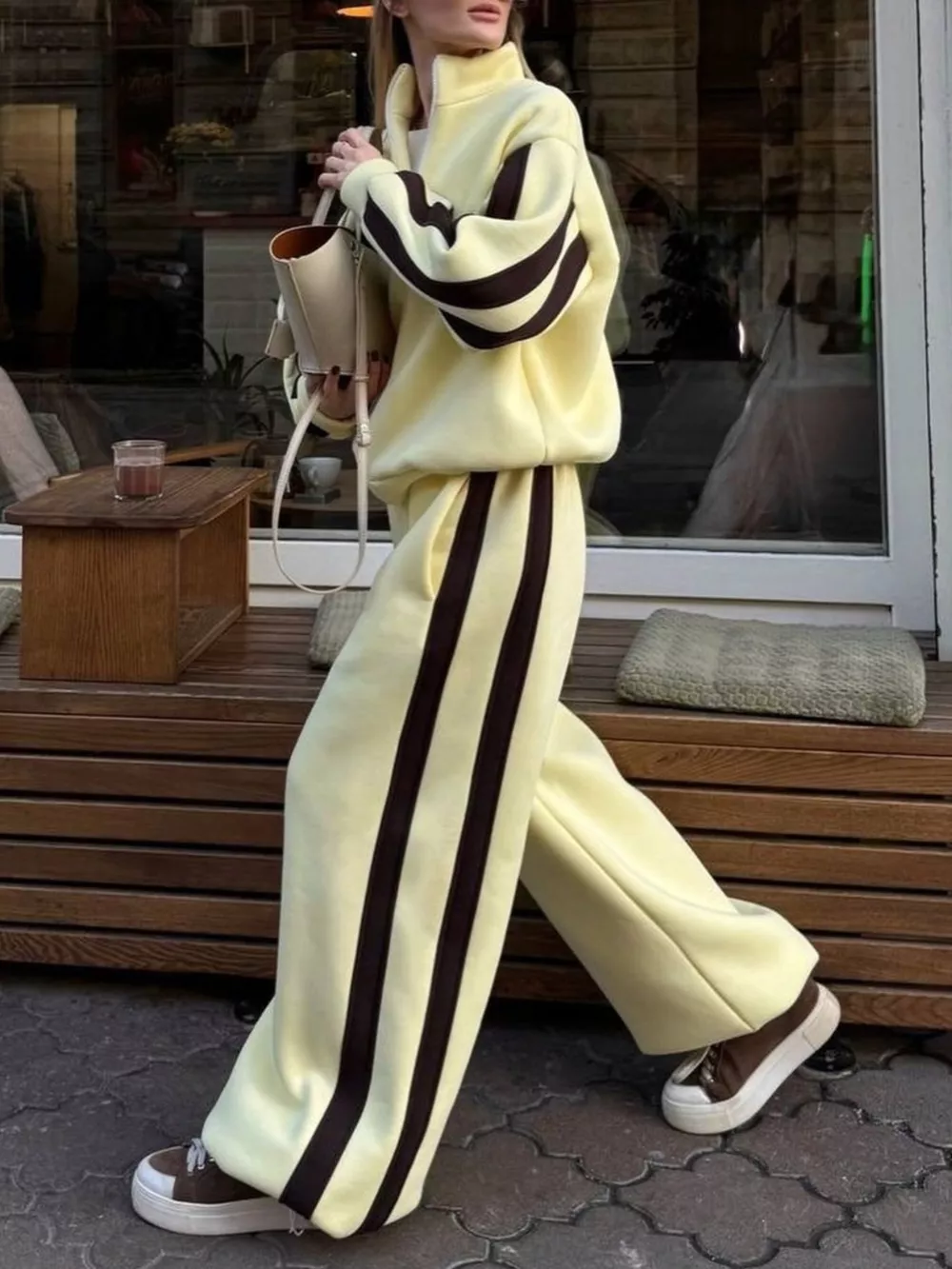 Contrast Striped Zip Up Top and Pants Set, image 18