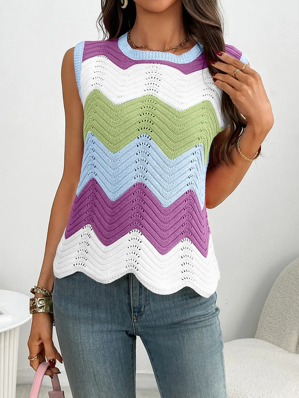 Color Block Round Neck Sweater Vest, image 16