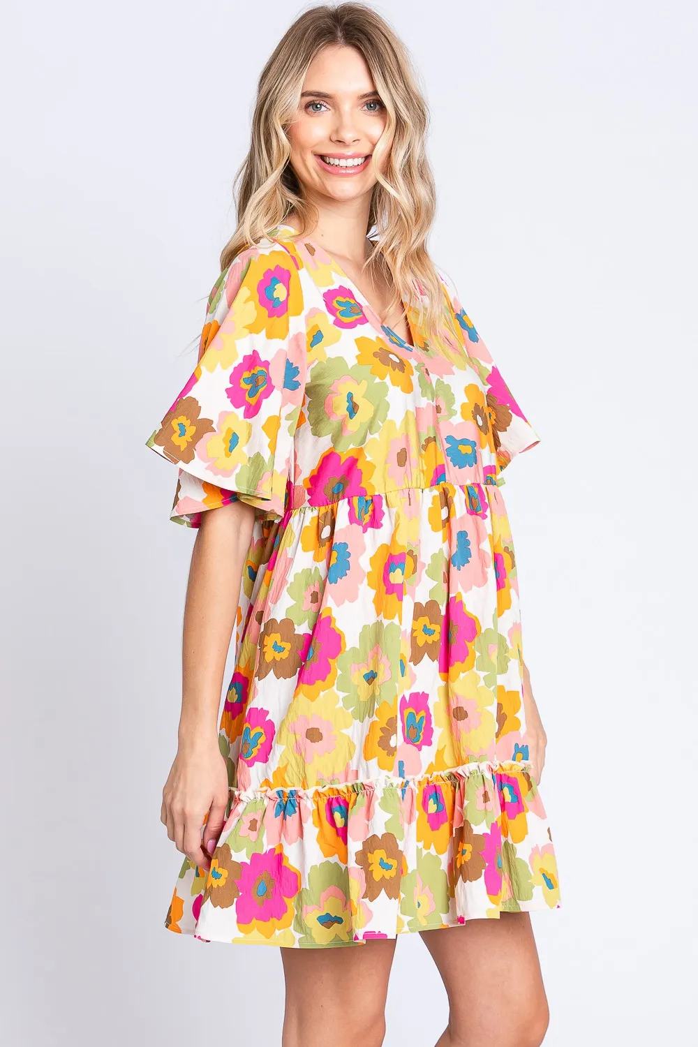 Floral V-Neck Ruffle Hem Mini Dress, image 3