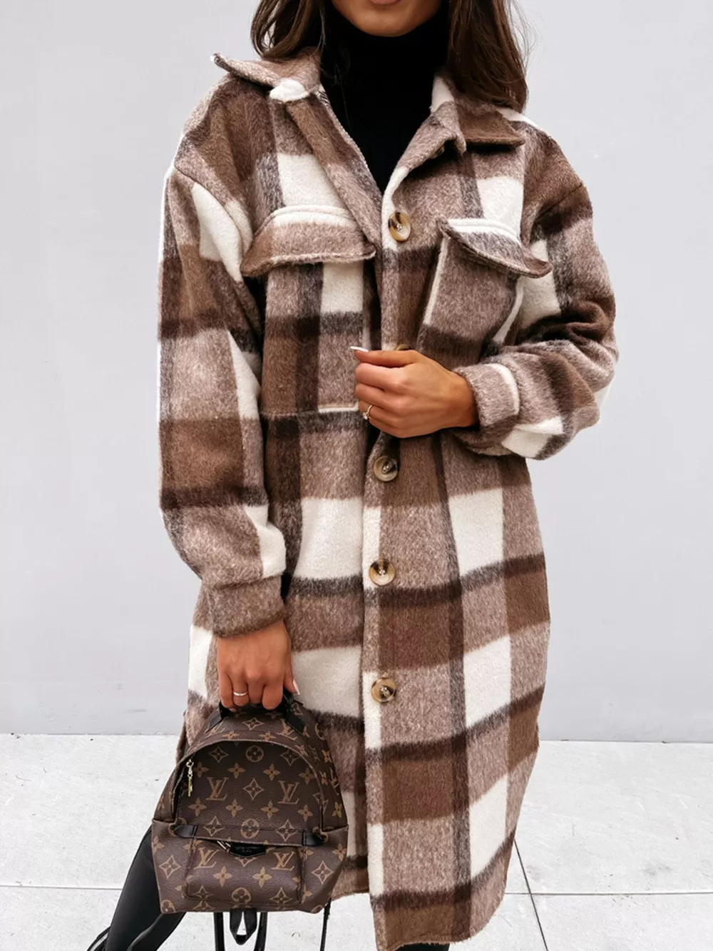 Longline Plaid Button Up Coat, image 4