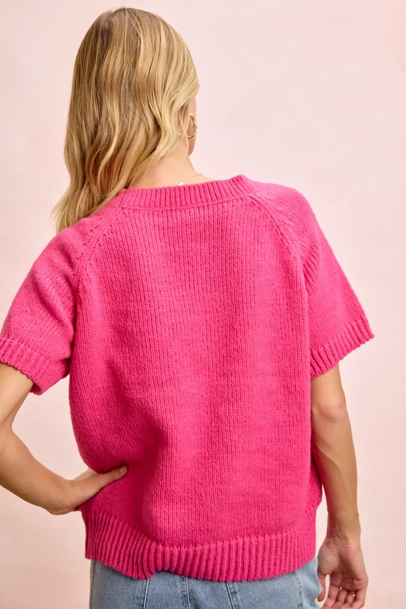 Flower Embroidered Short Sleeves Knit Top, image 6