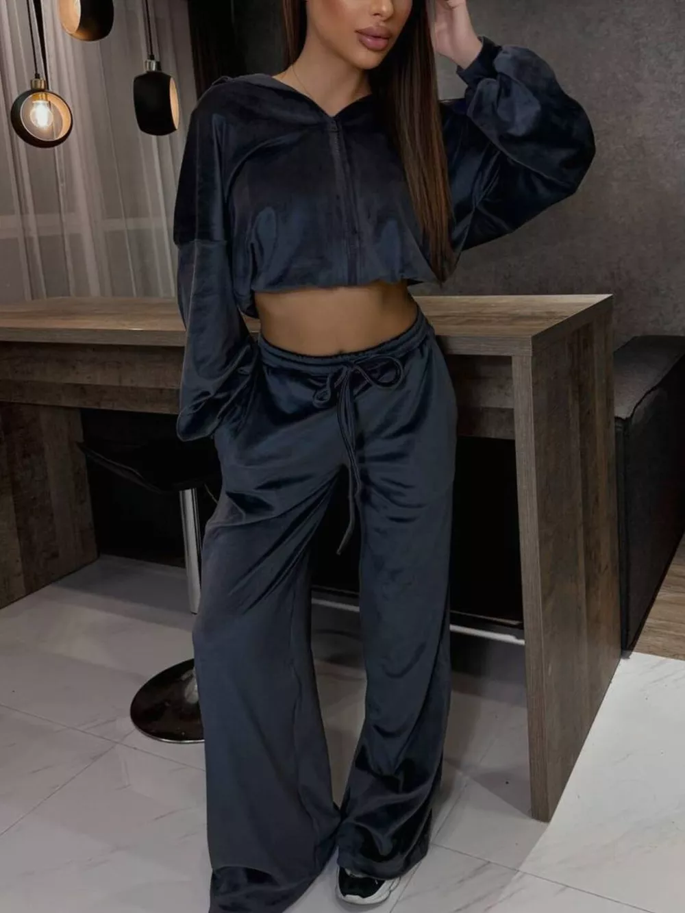 Zip Up Hoodie and Wide-Leg Pants Set, image 6