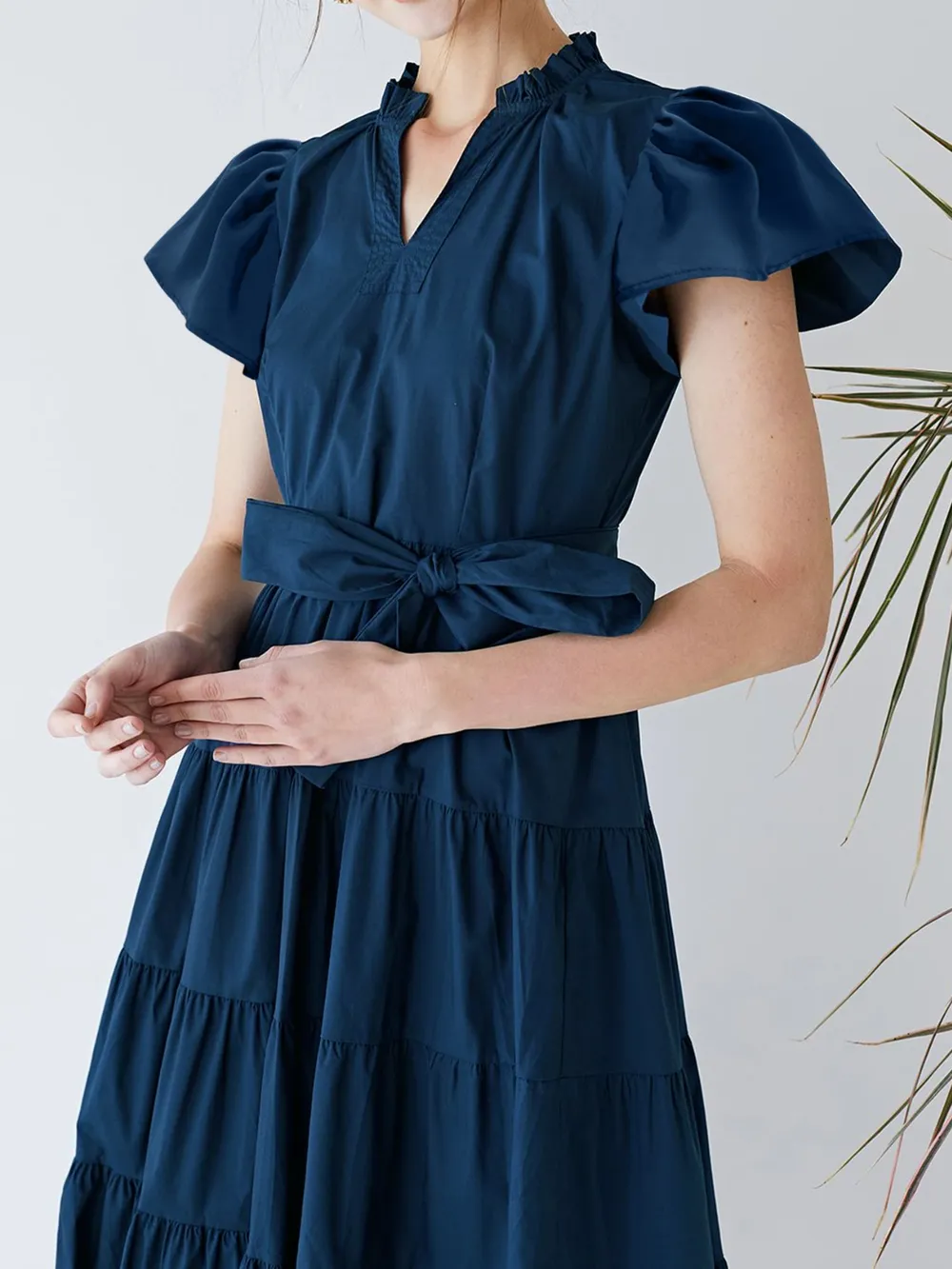 Ruched Tiered Notched Short Sleeve Dress, image 3