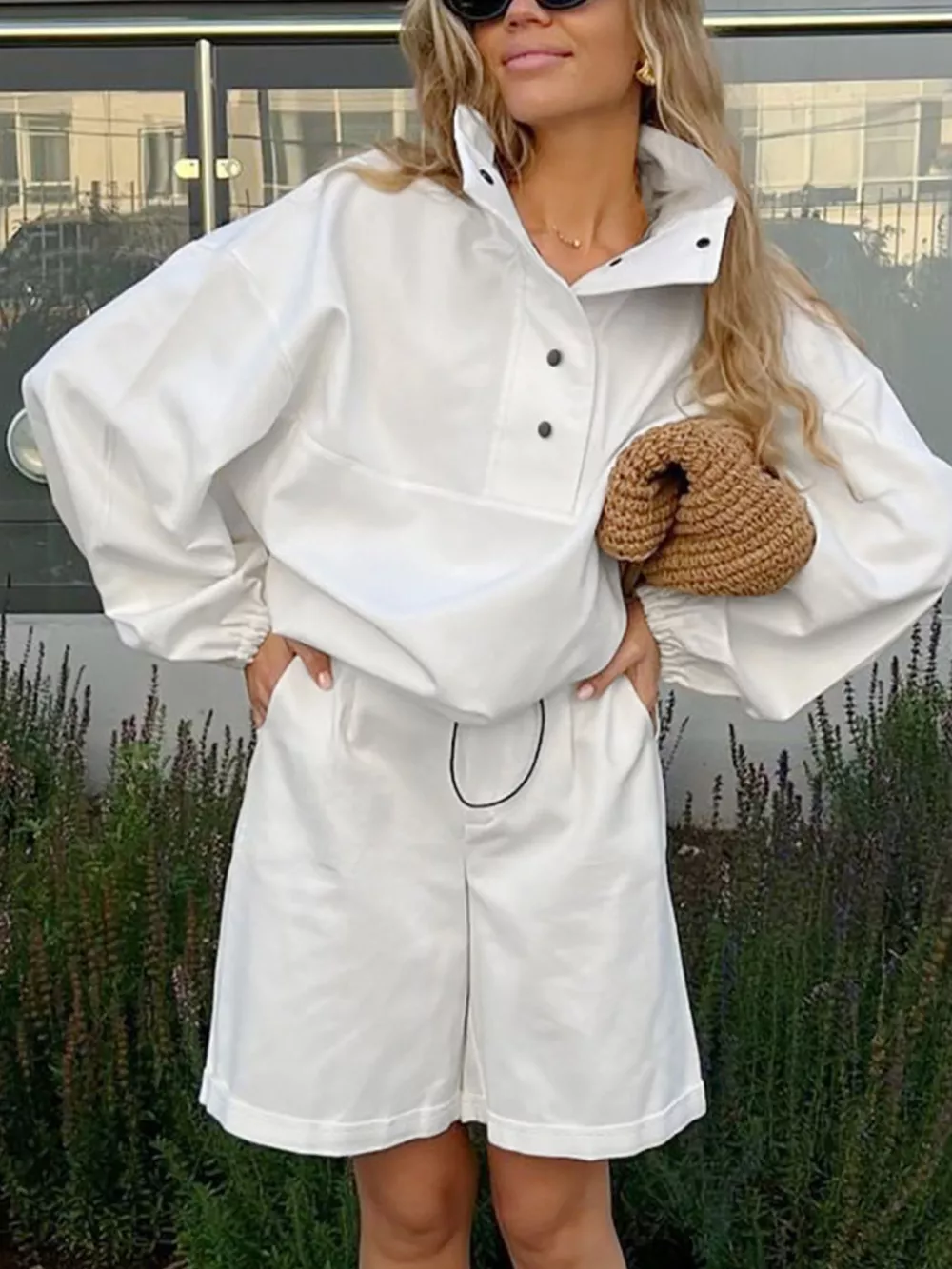 Snap Detail Long Sleeve Top and Shorts Set, image 5