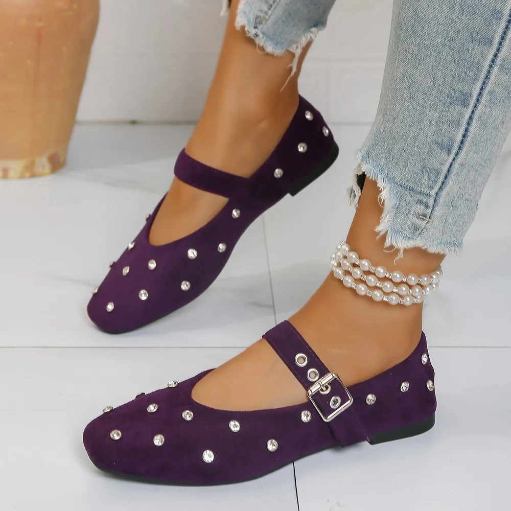 Rhinestone Buckle Flat Mary Jane Loafers, image 4