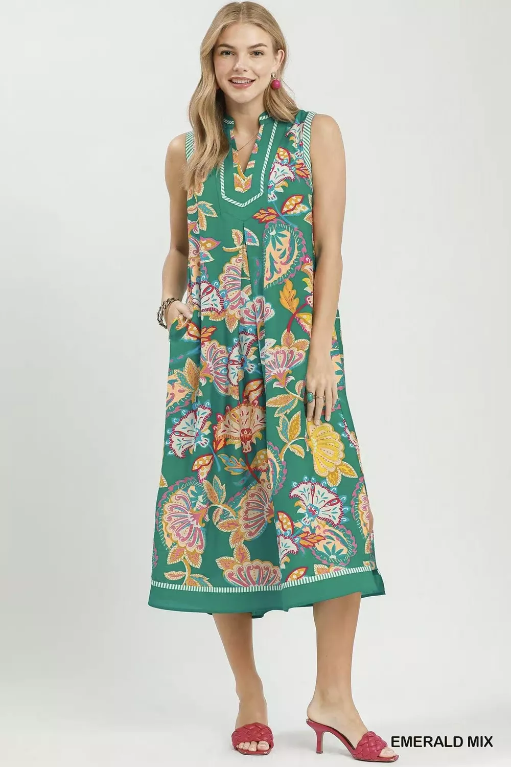 Paisley Floral Sleeveless Midi Dress