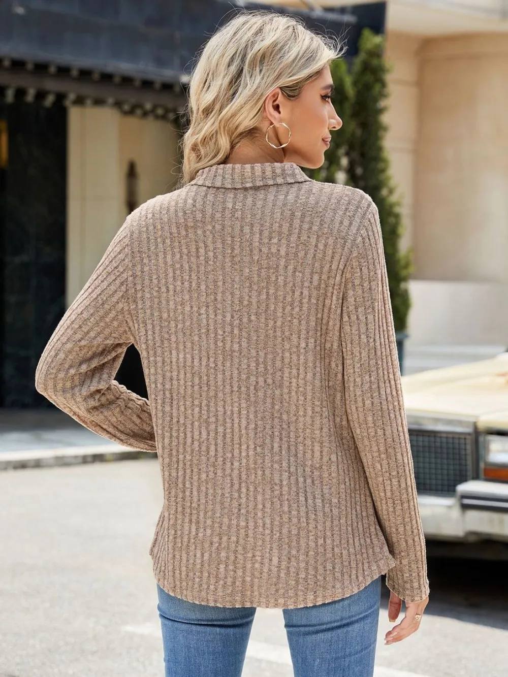 Ribbed Johnny Collar Long Sleeve T-Shirt, image 7