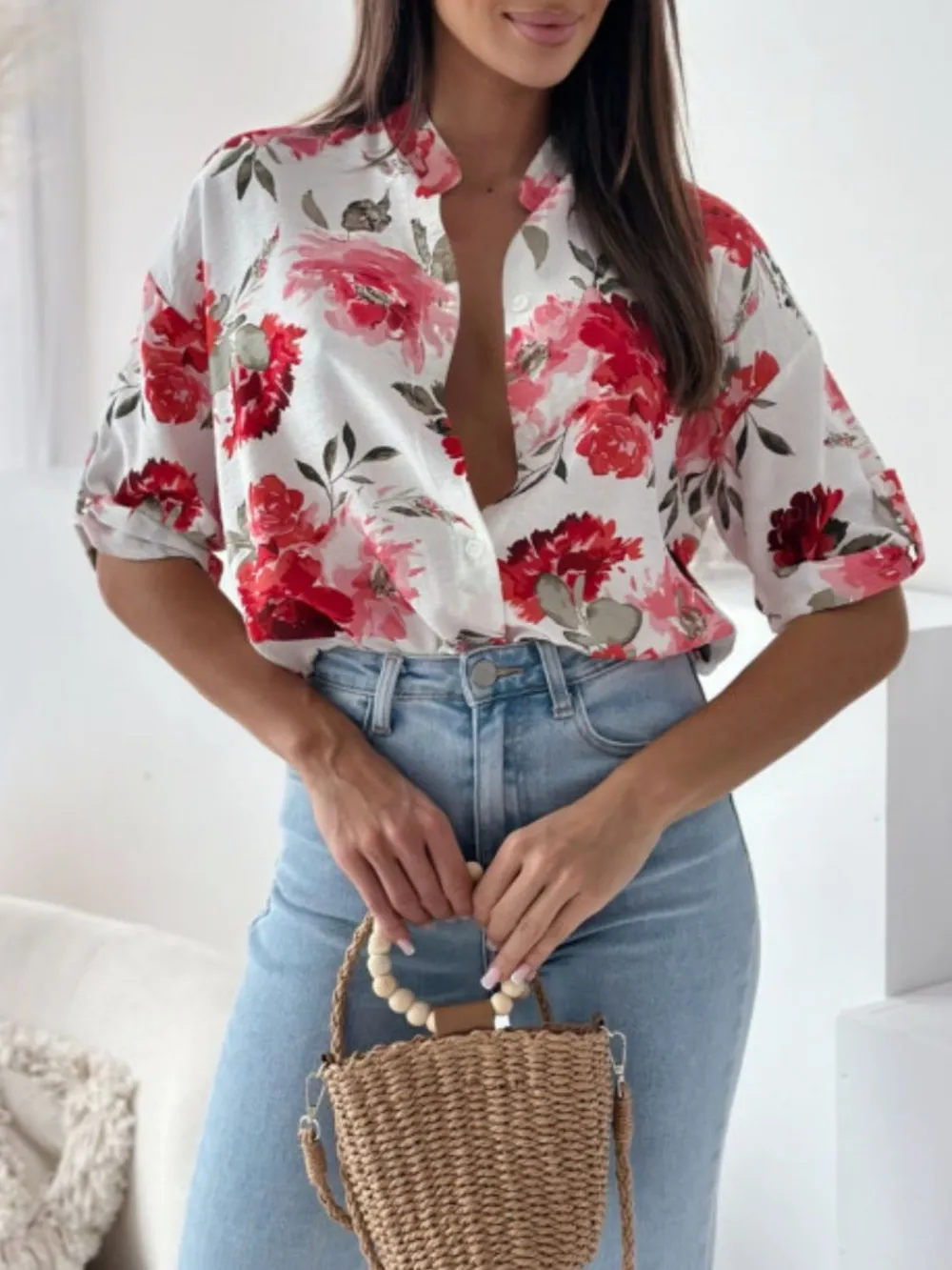 Printed Button Up Half Sleeve Shirt, image 3