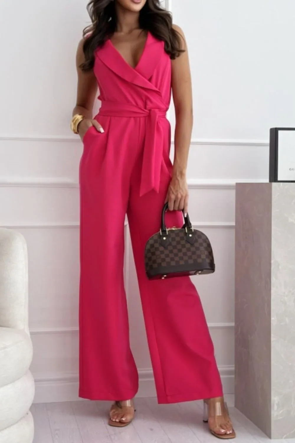 Surplice Sleeveless Wide Leg Jumpsuit, image 9