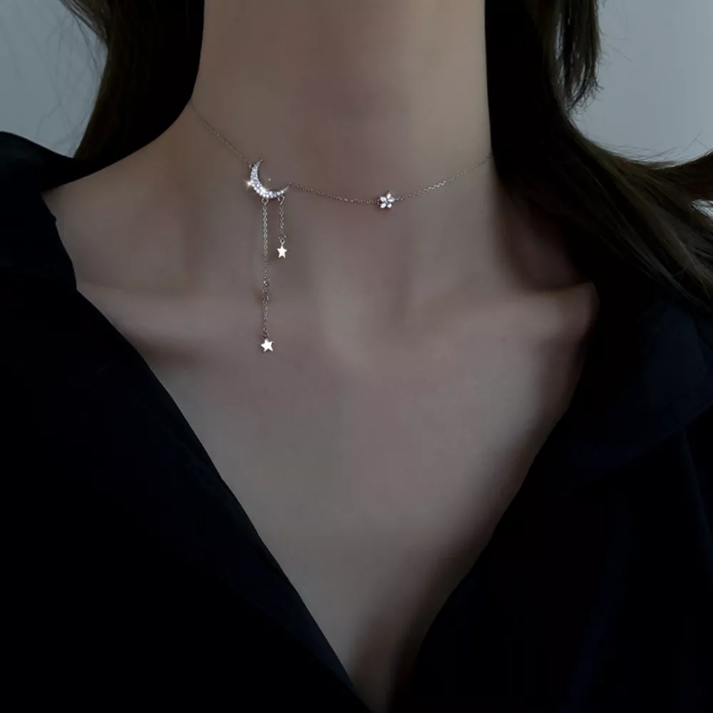925 Sterling Silver Star Moon Necklace, image 3