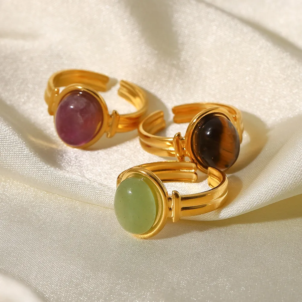 Vintage Natural Stone Gold Plated Adjustable Ring, image 8