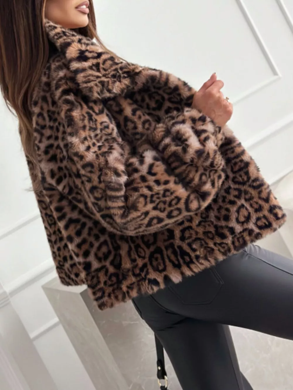 Leopard Faux Fur Cropped Jacket, image 3