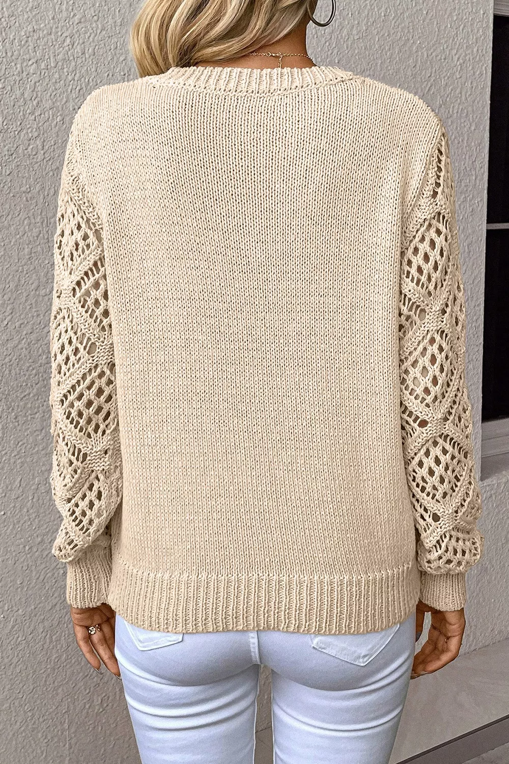 V-Neck Crochet Sleeve Sweater, image 2