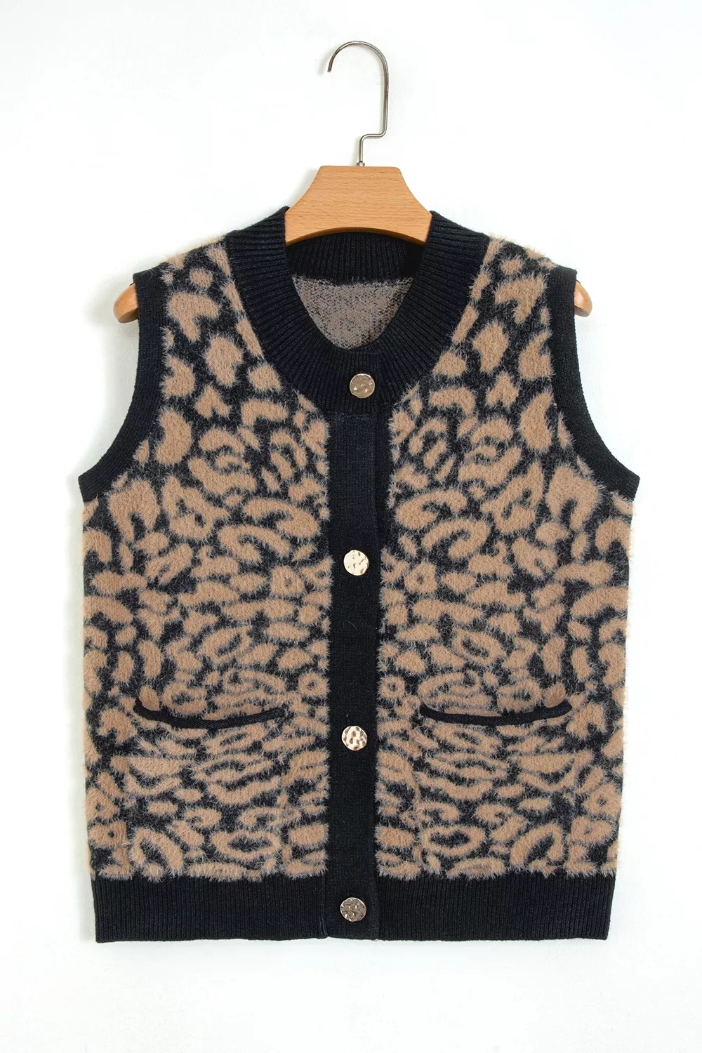 Leopard Print Knit Sleeveless Regular Wash Sweater Vest, image 3
