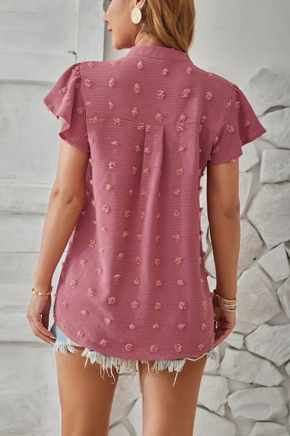 Swiss Dot Notched Cap Sleeve T-Shirt, image 6