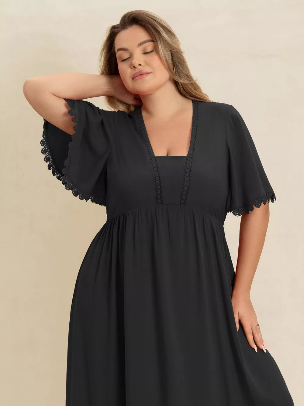 Plus Size Boho Ruffled Maxi Dress with Flutter Sleeves, image 6