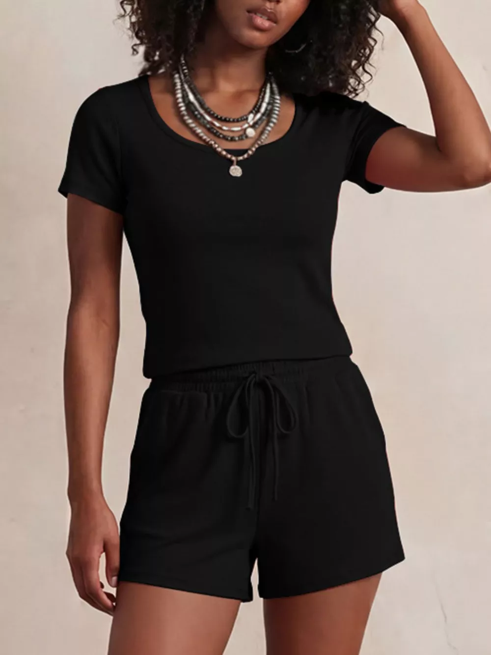 Solid Color Short Sleeve Tee and Shorts Set, image 9