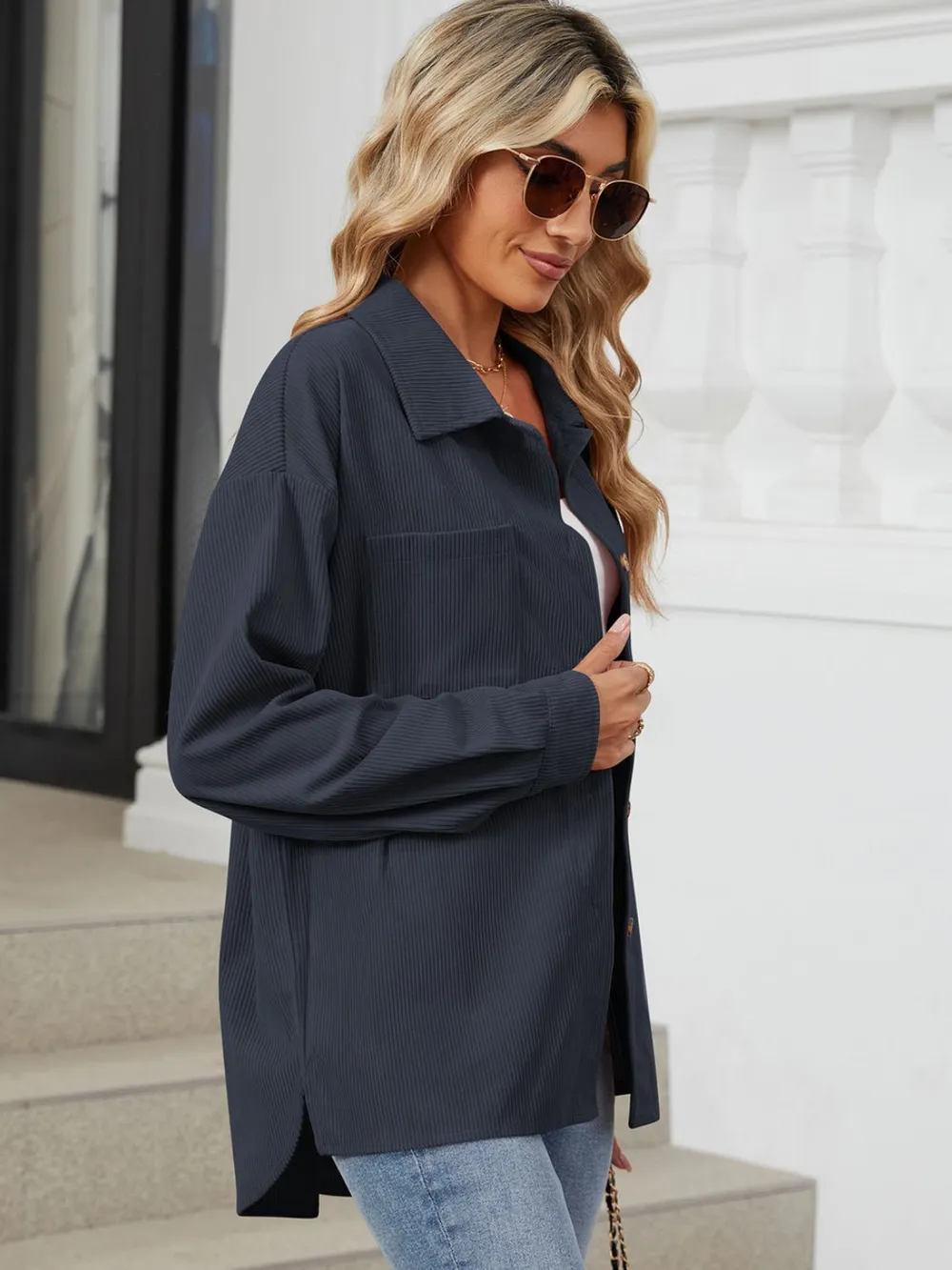 Button Up Dropped Shoulder Long Sleeve Outerwear, image 30