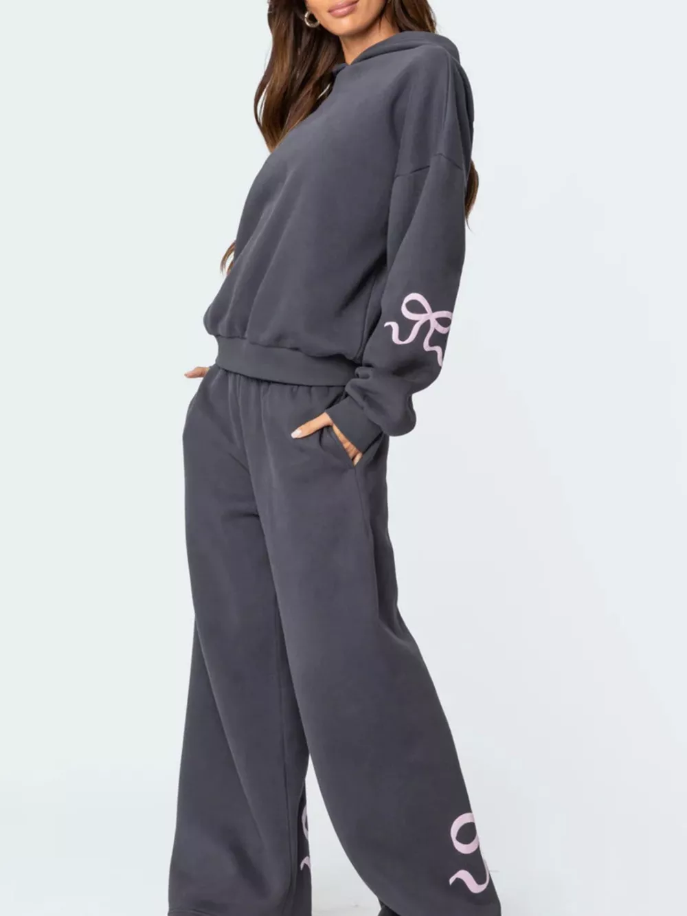 Bow and Heart Dropped Shoulder Hoodie and Pants Set, image 10