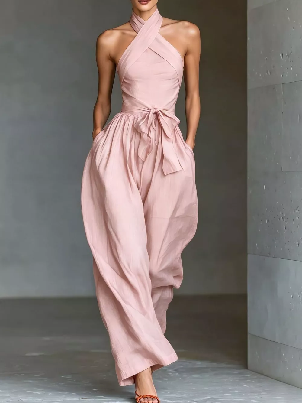 Halter Neck Wide-Leg Jumpsuit with Waist-Tie Detail, image 14