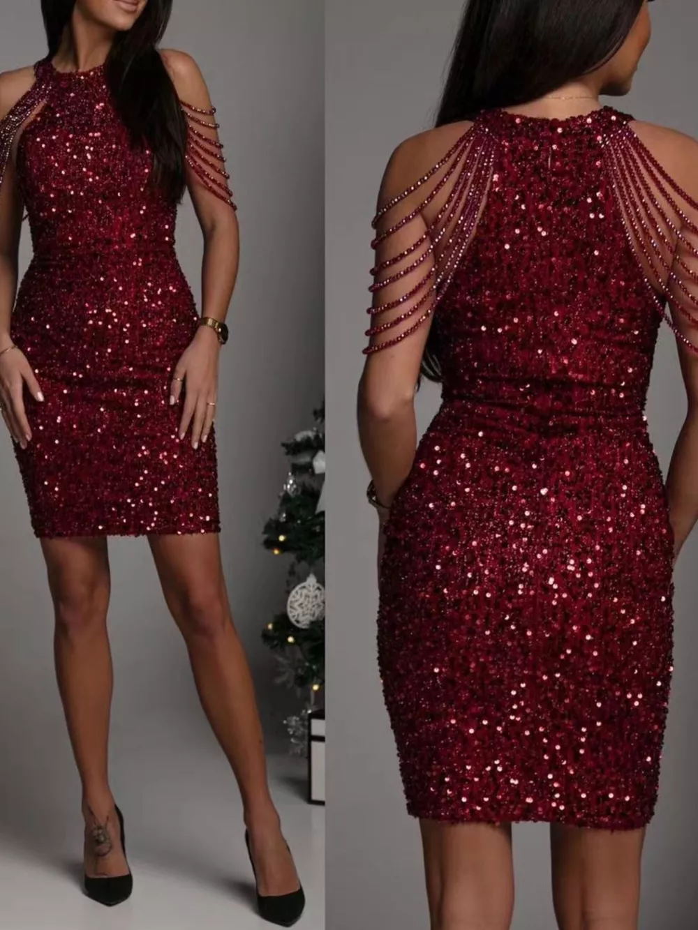 Full Size Sequin Embellished Bodycon Mini Dress Plus Size, image 5