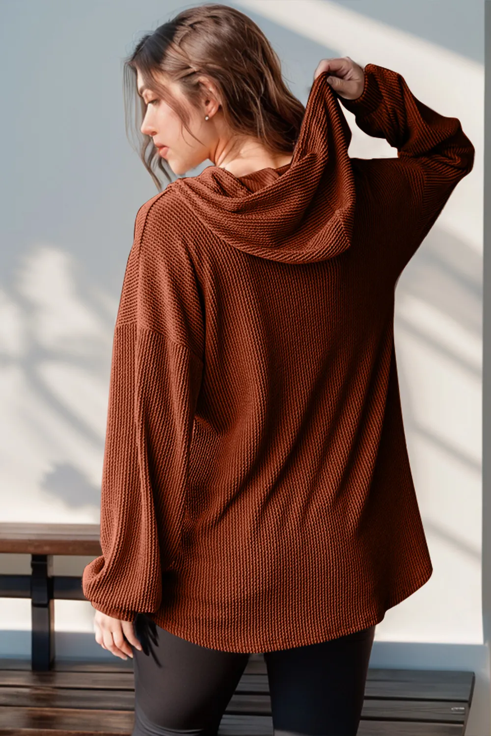 Full Size Half Button Long Sleeve Hoodie, image 6