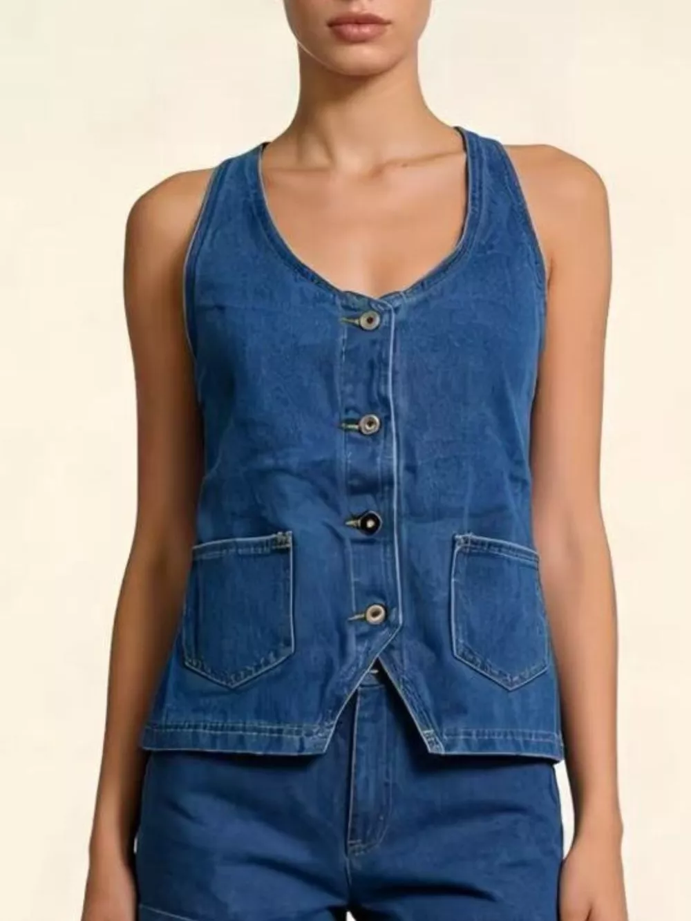 Halter Neck Button-Down Denim Vest, image 7