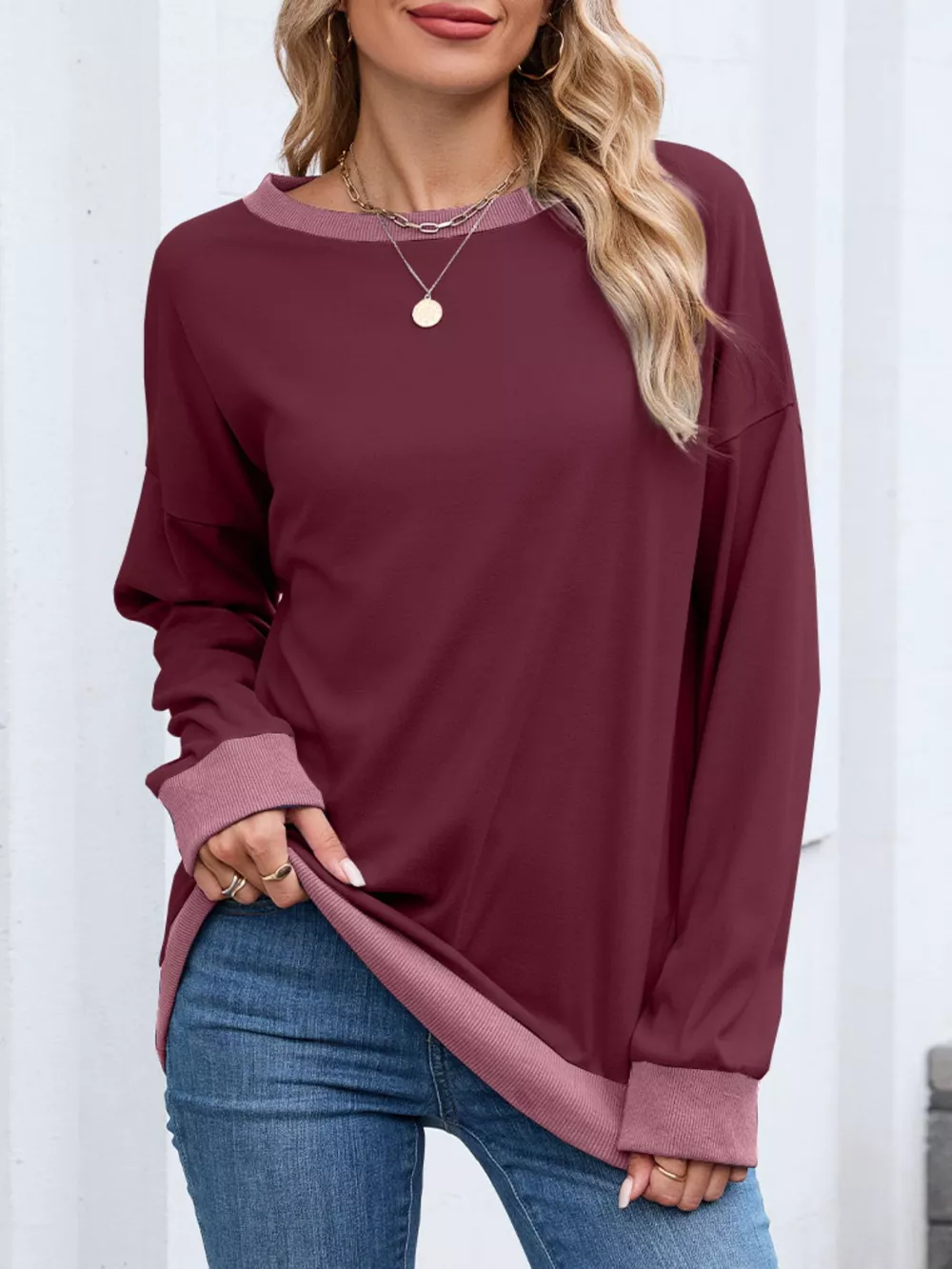 Contrast Trim Long Sleeve Sweatshirt, image 26