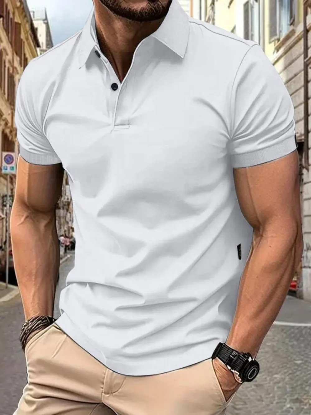 Men's Full Size Button Detail Short Sleeve Polo Plus Size, image 5