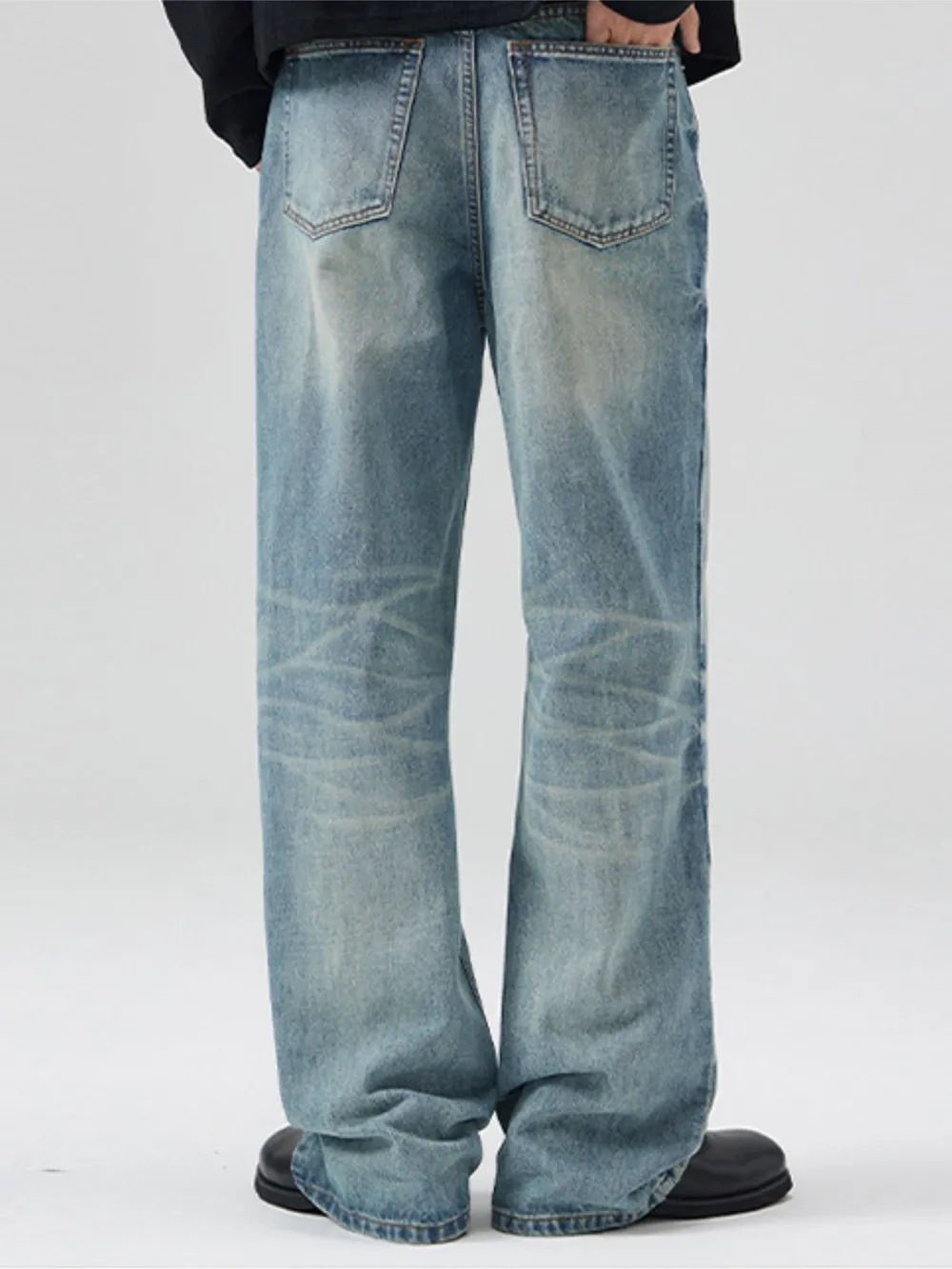 Men's Full Size Washed Cat Whiskers Bootcut Jeans Plus Size, image 3
