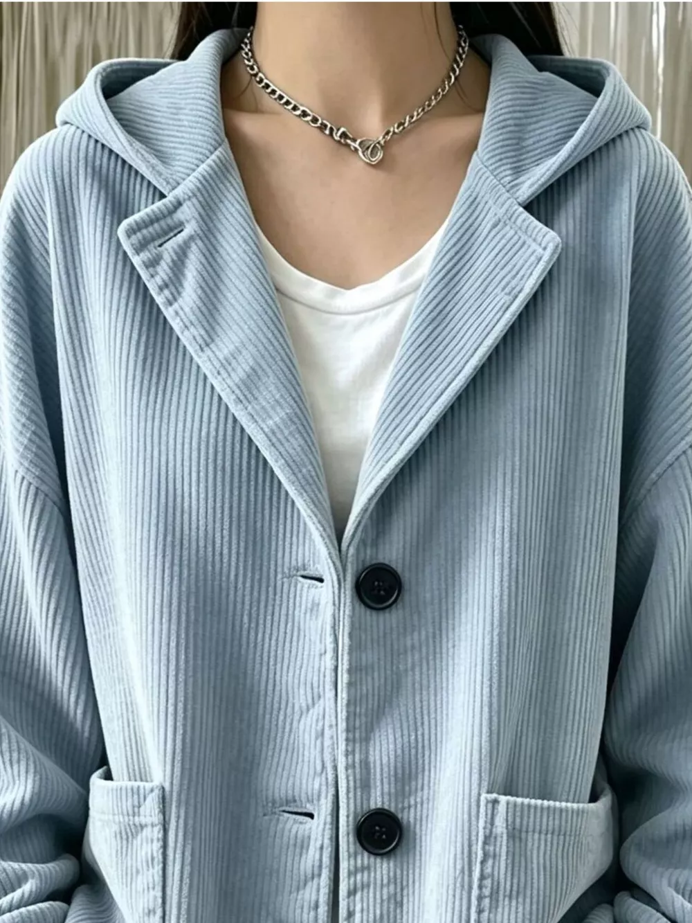 Full Size Corduroy Button Up Hooded Jacket Plus Size, image 14