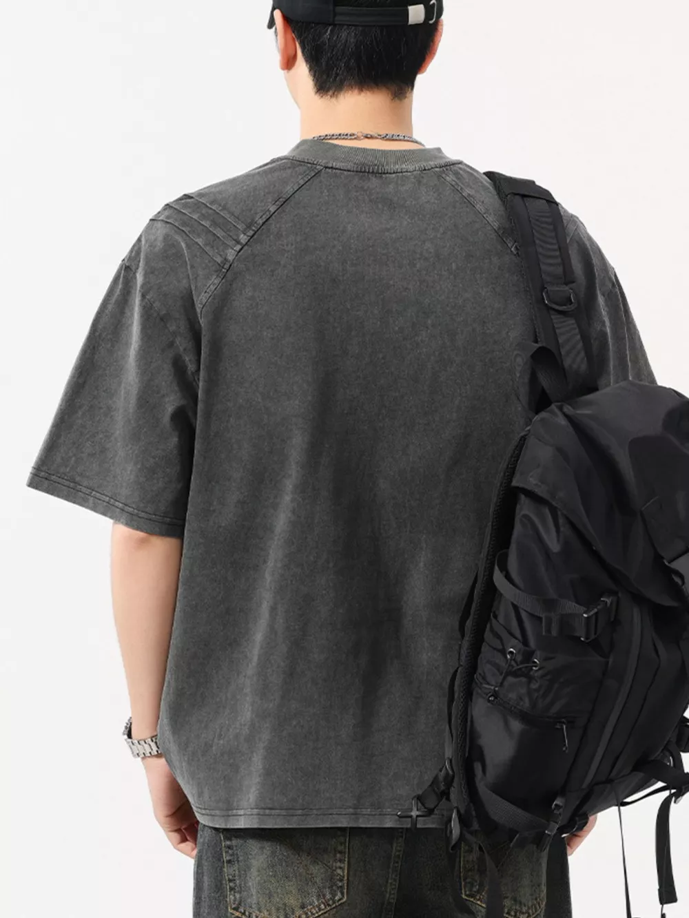 Men's Plus Size Vintage Washed Round Neck Tee, image 3