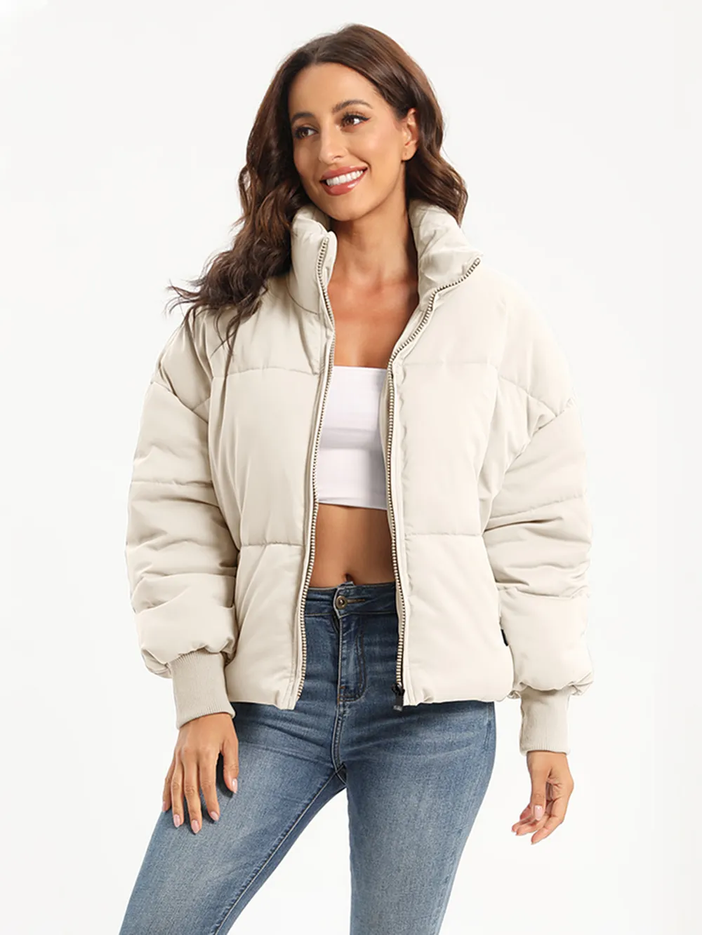 Zip Up Turtleneck Long Sleeve Puffer Jacket, image 5