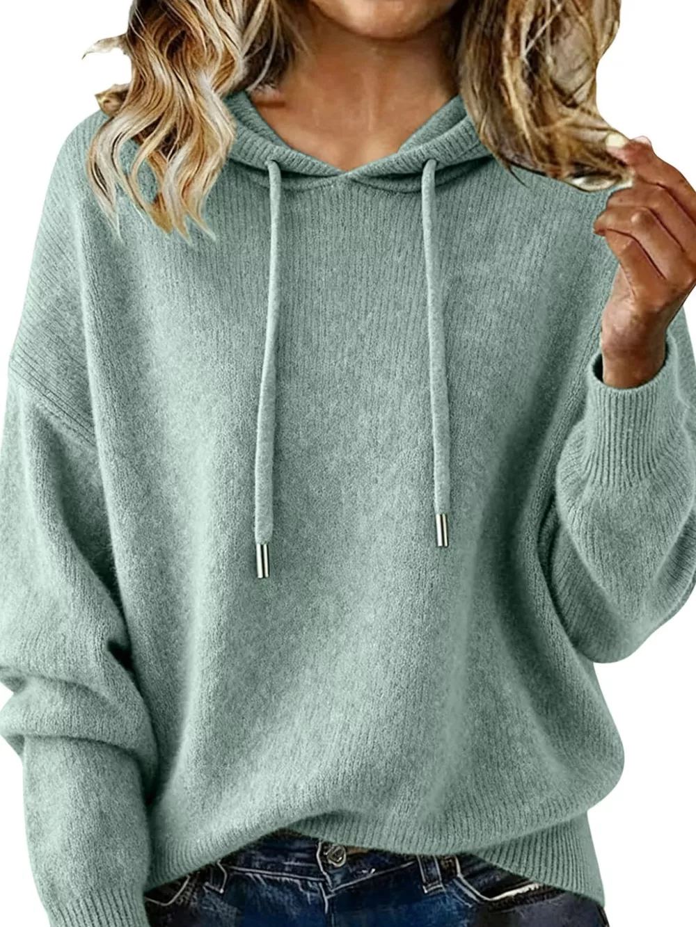 Drawstring Long Sleeve Hooded Sweater, image 14