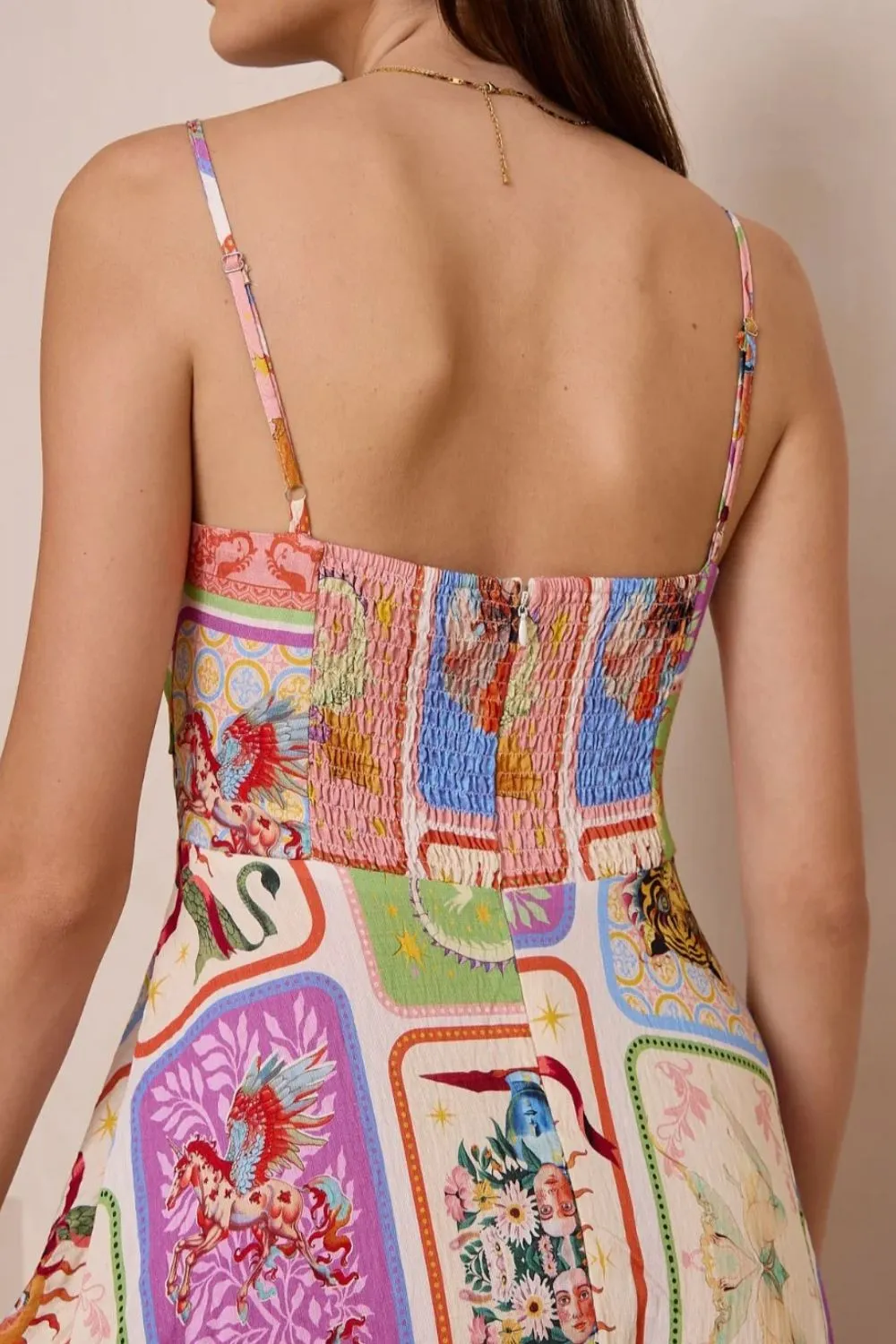Smocked Printed Square Neck Cami Dress, image 5