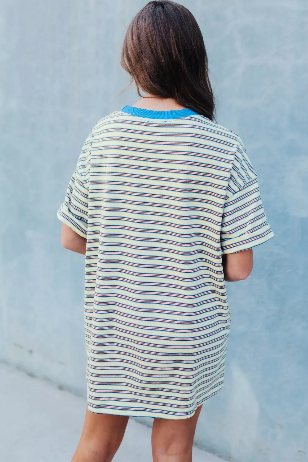 Stripe Drop Shoulder Cuffed Sleeve Loose Tunic T Shirt Mini Dress, image 3