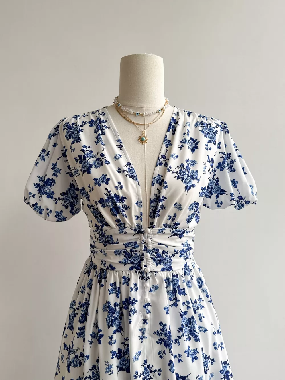 Floral Print V-Neck Puff Sleeve Dress, image 3