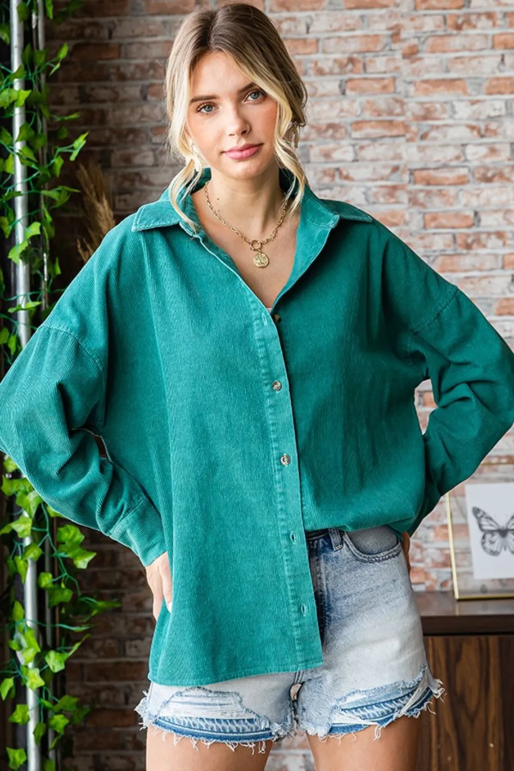 Washed Corduroy Button Down Long Sleeve Shirt, image 4